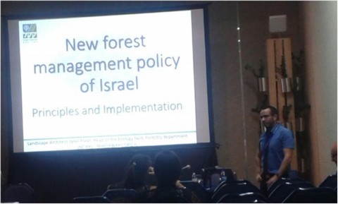 Yahel Porat presents lecture on new forestry management policy. Photo: KKL-JNF