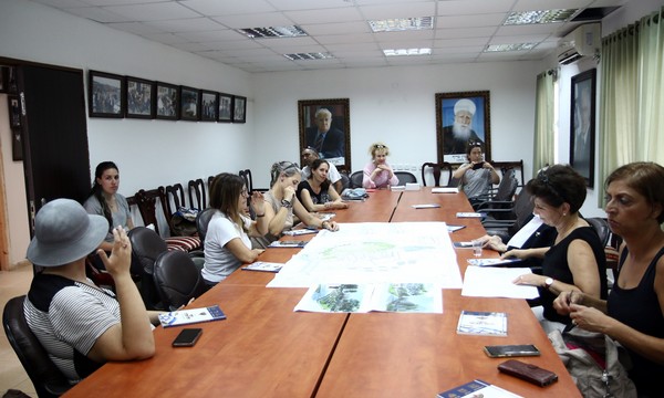 Discussing plans for the landscaping project at the Druze Yad LaBanim Center. Photo: Lilah Weiss