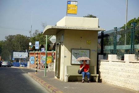 Portable bomb shelter at a bus station in Sderot. Photo: KKL-JNF Photo Archive

