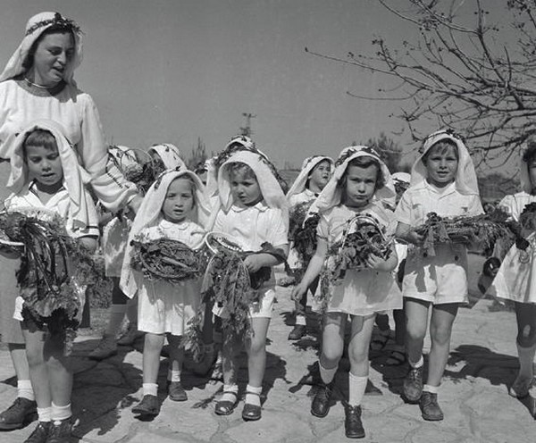 Children bringing 'bikkurim' on Shavuot, 1953. Photo: KKL-JNF Photo Archives
